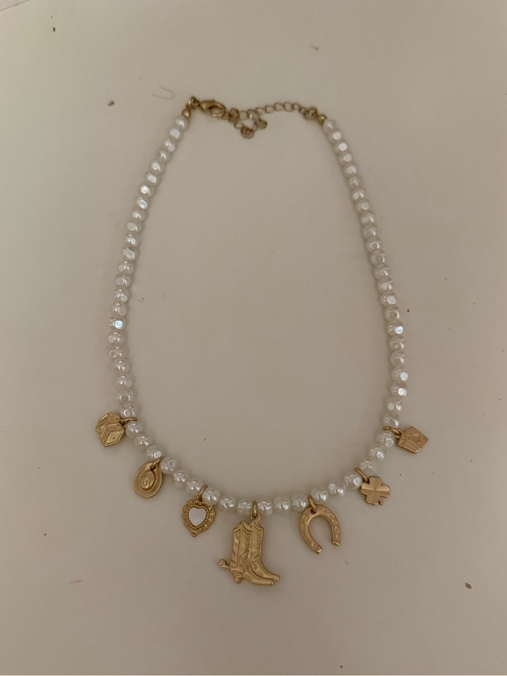 Pearl Bead Necklace with Gold Western Charms